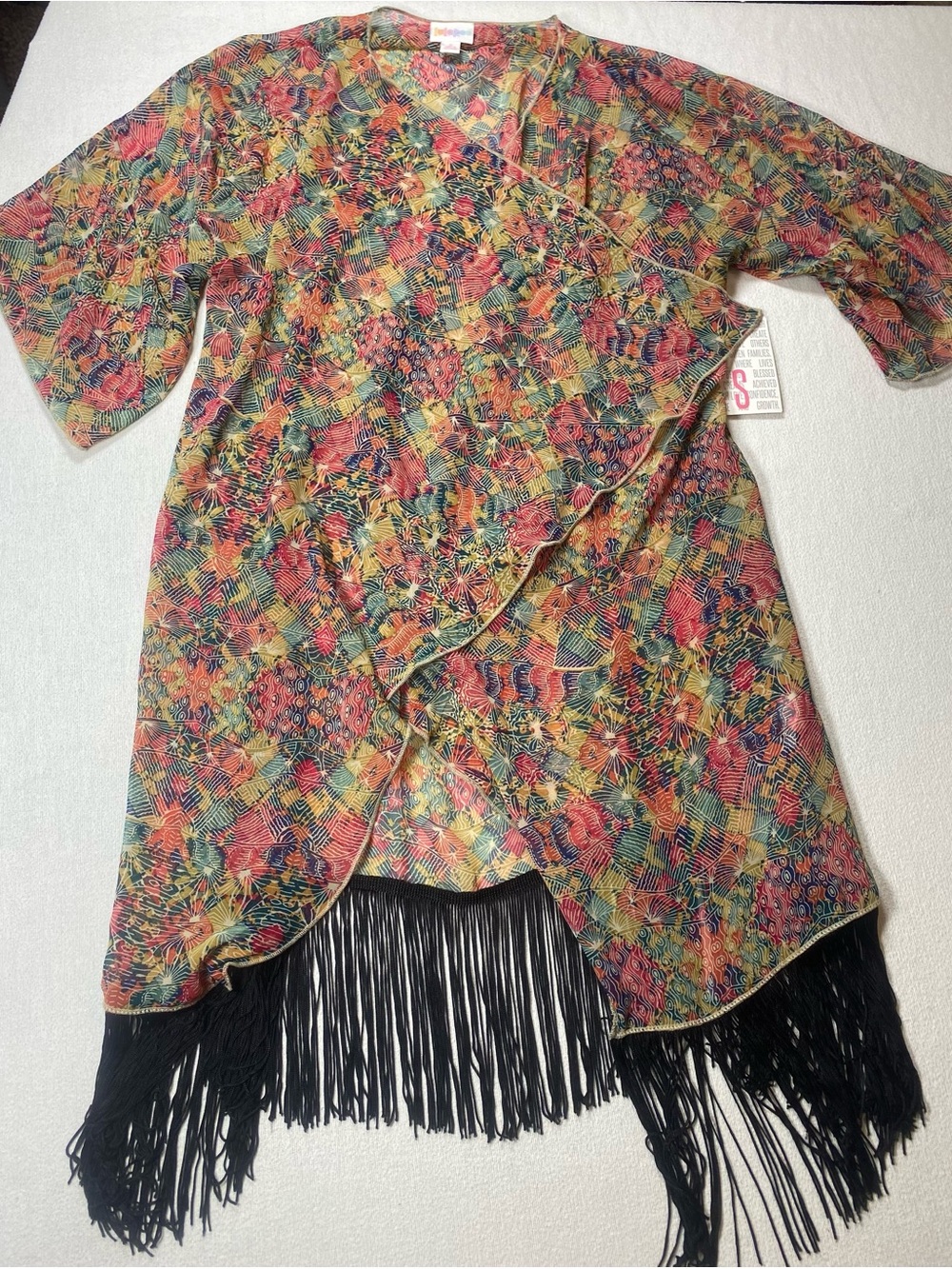 LuLaRoe Multicolor Festival Floral Patterned Kimono with Fringe